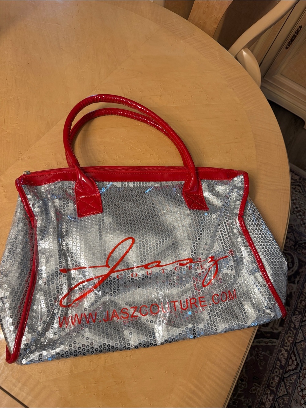 NWT Jasz Couture Silver Sequin Tote Bag Rare Pageant/Prom Swag Bag Shoulder Red